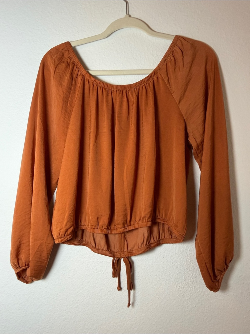 Pink Rose Women's Rust Button-Front Drawstring Blouse - Picture 4 of 4